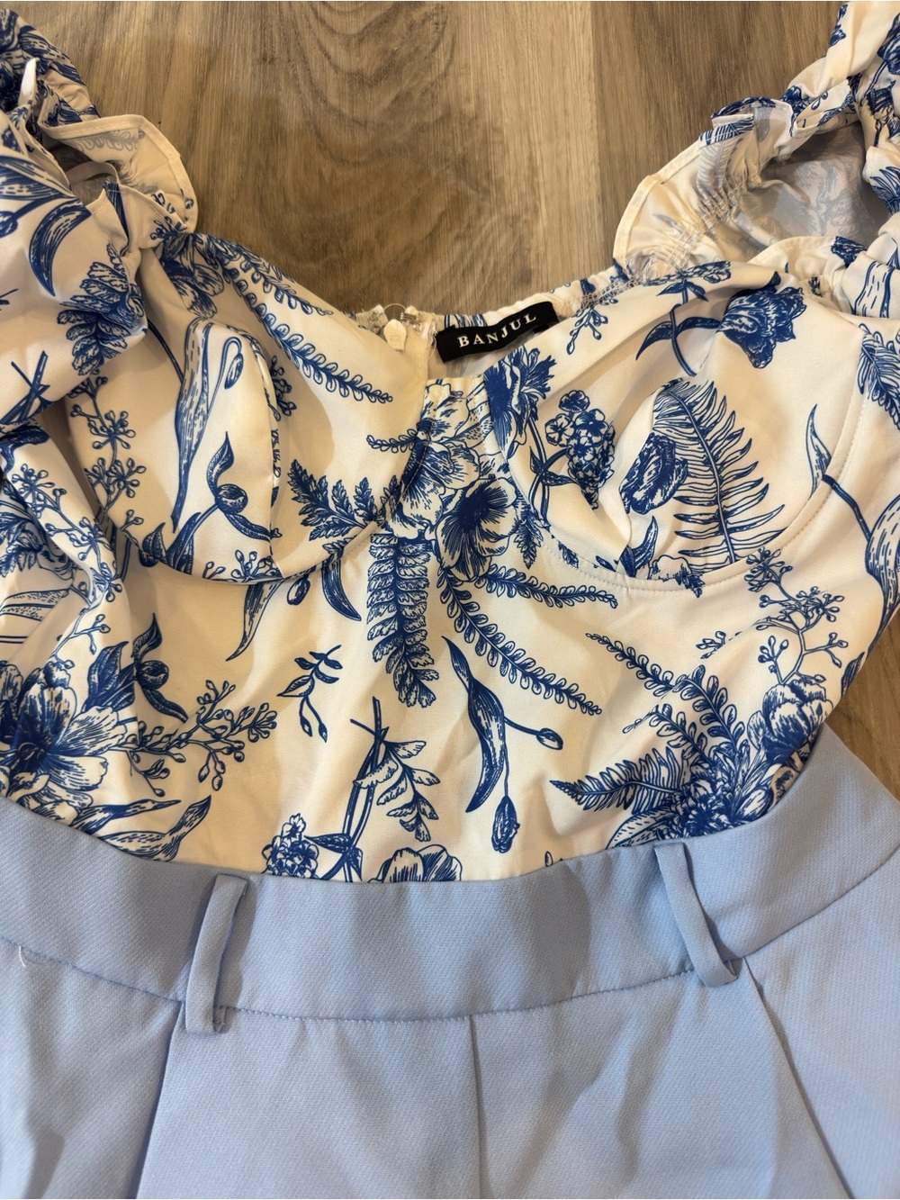 Banjul Blue & Cream Floral Ruffled Romper